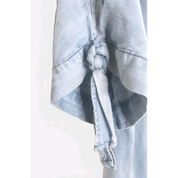 Blue Rain Tencel Chambray Dress Women's M Blue Embroidered Floral Slit Sleeve - Picture 5 of 9